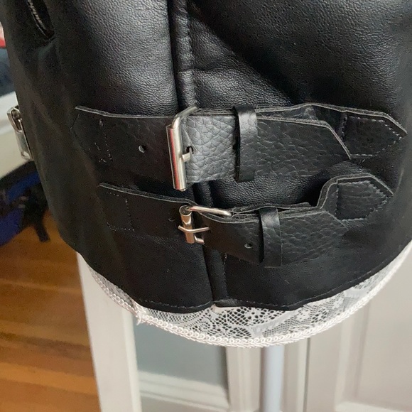 LAST ONE - L - Black Faux Leather Moto Jacket Sherpa Lined - Picture 7 of 16